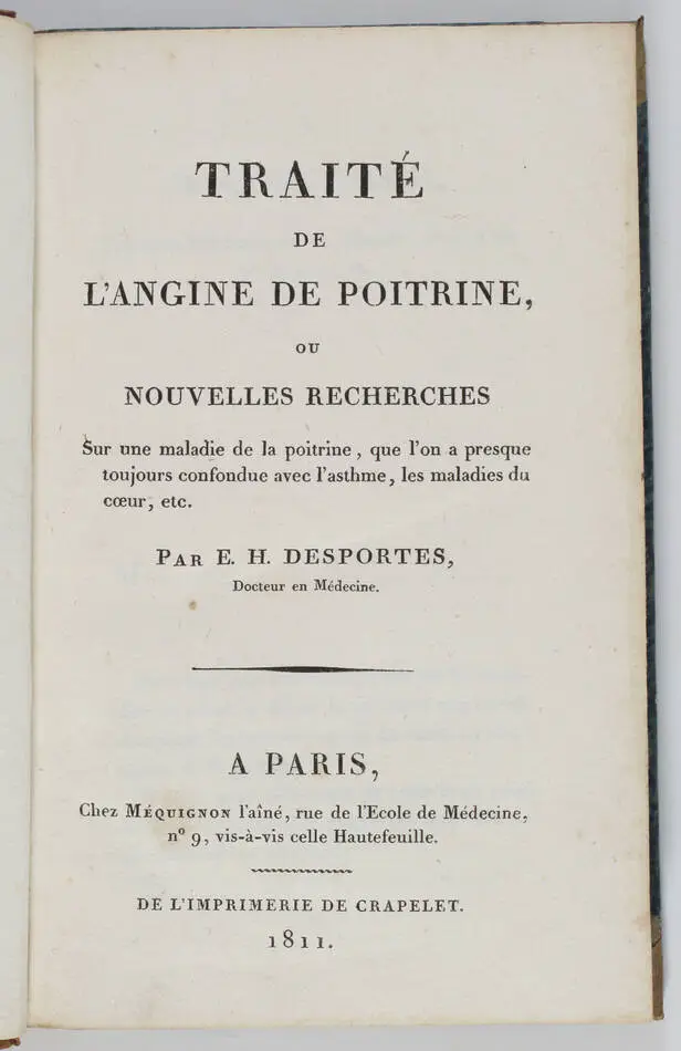 DESPORTES - Traité de l angine de poitrine, nouvelles recherches - 1811 - Photo 1, livre ancien du XIXe siècle