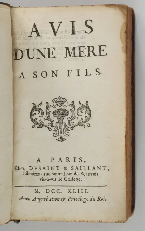 Marie-Madeleine d AGUESSEAU - Avis d une mère à son fils - 1743 - Ex-libris - Photo 1, livre ancien du XVIIIe siècle