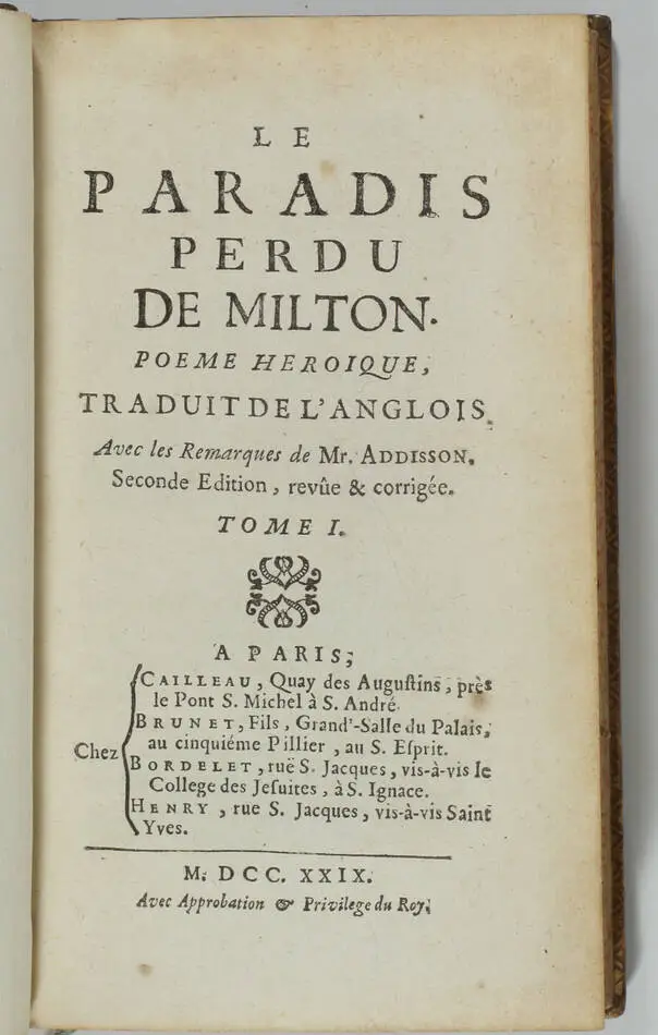 Milton - Le paradis perdu + reconquis + critique 1729-1731 - 5 volumes uniformes - Photo 1, livre ancien du XVIIIe siècle