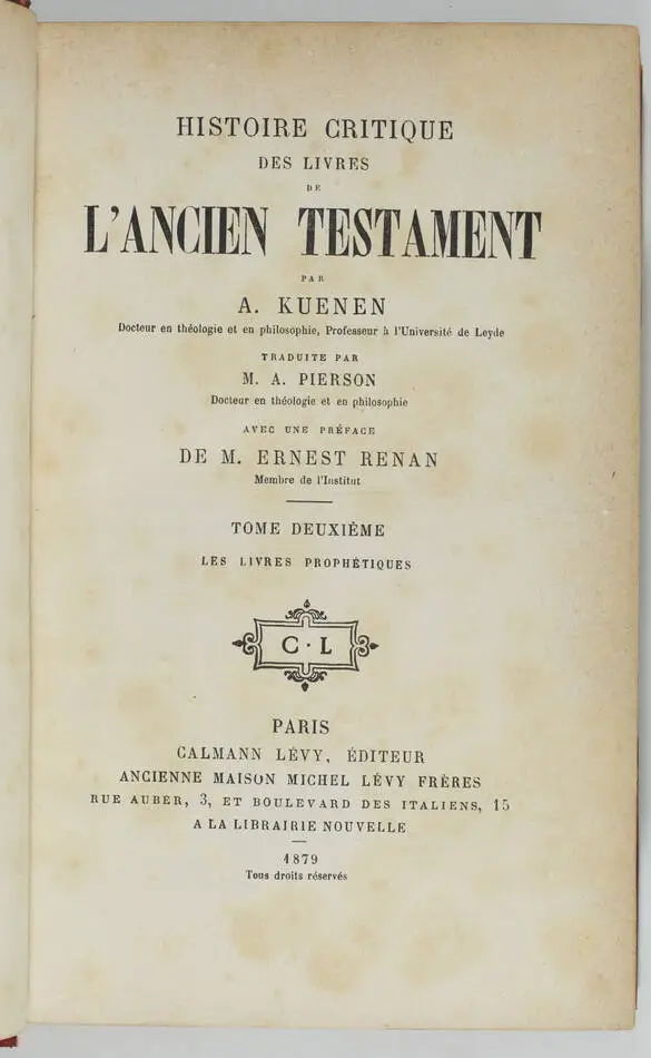 KUENEN - Histoire des livres de l Ancien Testament - 1866-1879 - Ex-libris - Photo 3, livre rare du XIXe siècle