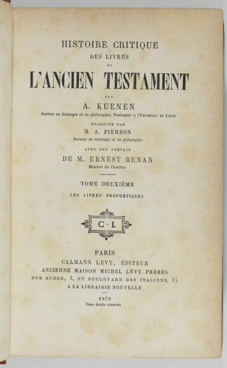 KUENEN - Histoire des livres de l Ancien Testament - 1866-1879 - Ex-libris - Photo 3, livre rare du XIXe siècle