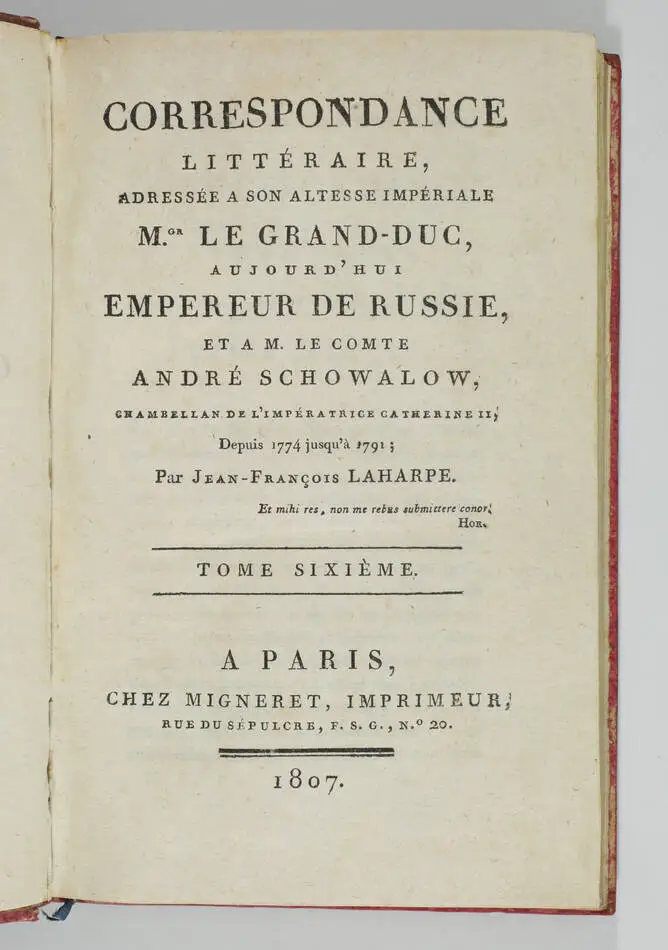 Correspondance littéraire au grand duc de Russie et au cte Schowalow - 1774-1791 - Photo 2, livre ancien du XIXe siècle