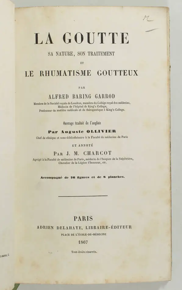 BARING GARROD - La goutte - 1867 - 8 planches couleurs - Notes de Charcot - Photo 2, livre rare du XIXe siècle