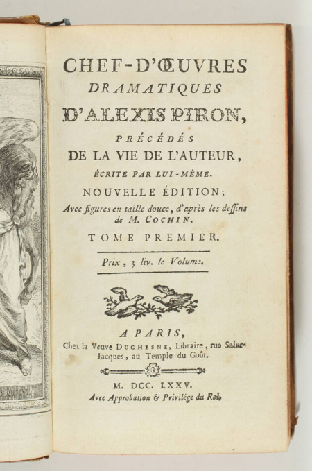 Alexis PIRON - Chef-d oeuvres dramatiques - 1775 - 2 volumes - figures de Cochin - Photo 2, livre ancien du XVIIIe siècle