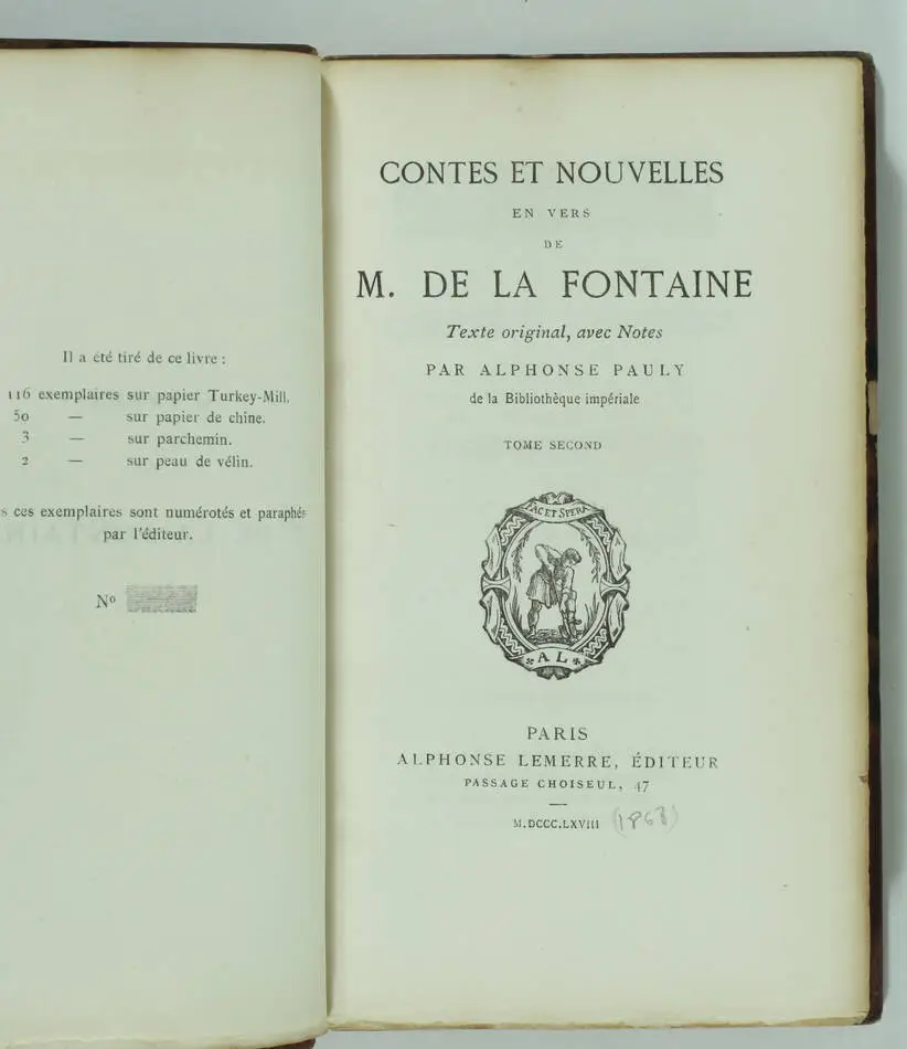 LA FONTAINE - Contes et nouvelles en vers - Lemerre 1868 - 2v - Reliure de Allô - Photo 3, livre rare du XIXe siècle