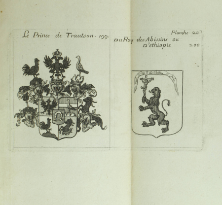 [BRESLER (Ferdinand-Ludwig von)]. Les souverains du monde. Ouvrage qui fait connoistre la généalogie de leurs maisons, l'étendue et le gouvernement de leurs états, leur religion, leurs revenus, leurs forces, leurs titres, leurs prétentions, leurs armoiries, l'origine historiques des pièces ou des quartiers qui les composent, et le lieu de leur résidence. Avec un catalogue des auteurs qui en ont le mieux écrit. Le tout conduit jusqu'au tems présent, livre ancien du XVIIIe siècle