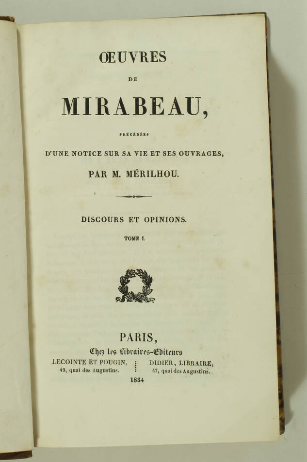 MIRABEAU - Oeuvres avec une notice sur sa vie et ses ouvrages 1834-1835 - 8 vol - Photo 1, livre rare du XIXe siècle