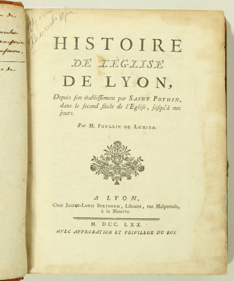 POULLIN de LUMINA - Histoire de l église de Lyon - 1770 - Photo 2, livre ancien du XVIIIe siècle