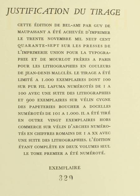 MAUPASSANT - Bel Ami - 1947 - Lithographies de Jean-Denis Malclès - Photo 3, livre rare du XXe siècle