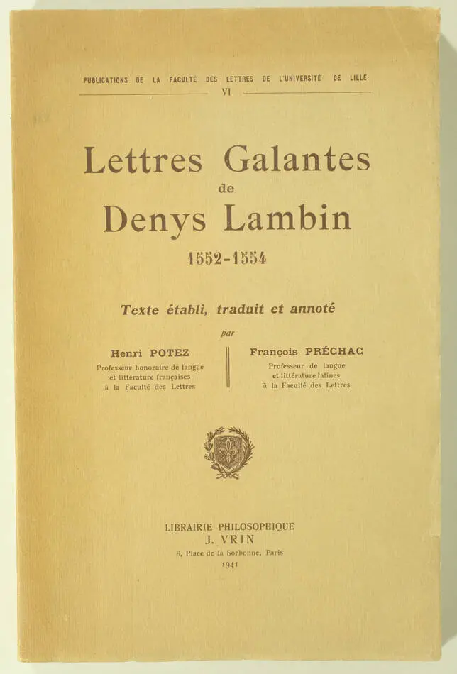 LAMBIN - Lettres galantes de Denys Lambin, 1552-1554 - 1941 - Photo 0, livre rare du XXe siècle