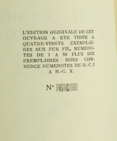 ROBBE-GRILLET (Alain). L'année dernière à Marienbad. Ciné-roman, livre rare du XXe siècle