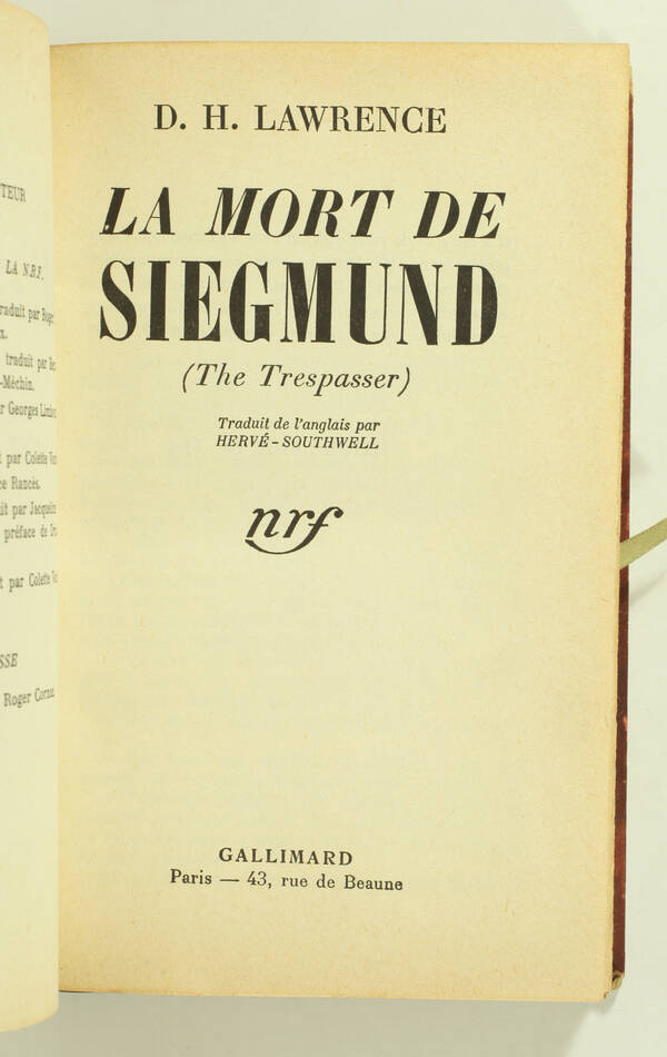 D. H. LAWRENCE - La mort de Siegmund - 1934 - EOF - 1/167 Alfa Navarre - Photo 3, livre rare du XXe siècle