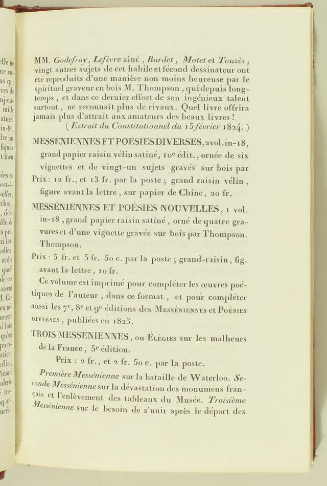 DELAVIGNE - Messéniennes et Poésies diverses - 1824 - Photo 3, livre rare du XIXe siècle