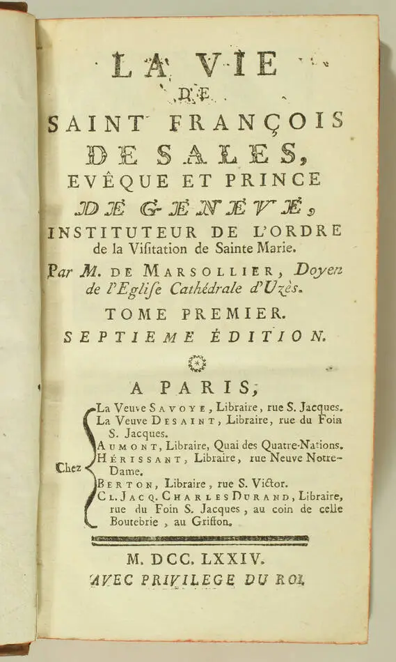 MARSOLLIER - La vie de Saint François de Sales - 1774 - 2 volumes - Photo 1, livre ancien du XVIIIe siècle