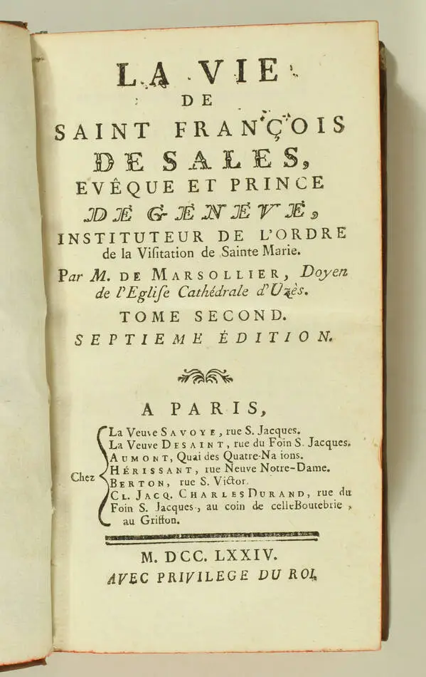 MARSOLLIER - La vie de Saint François de Sales - 1774 - 2 volumes - Photo 2, livre ancien du XVIIIe siècle