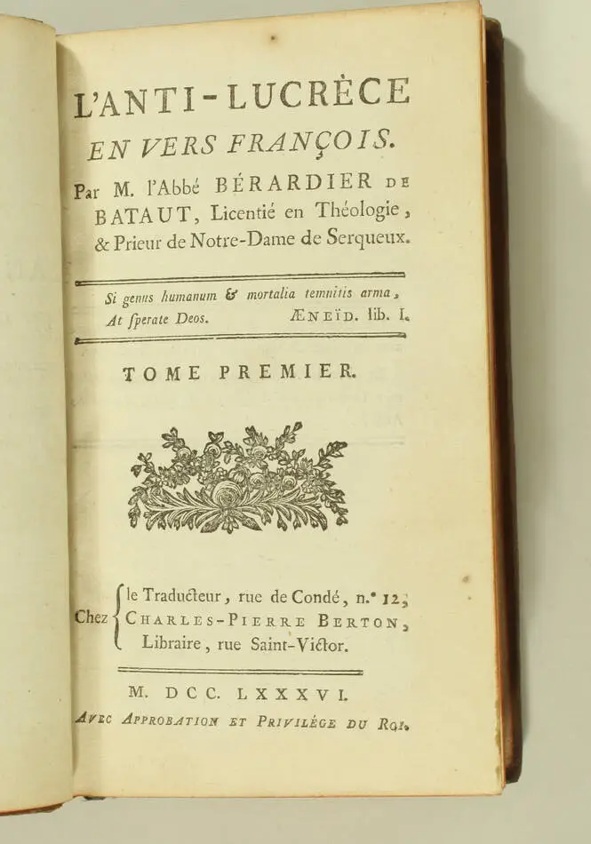 POLIGNAC - L anti-Lucrèce, envers françois par Bérardier de Bataut - 1786 - Photo 1, livre ancien du XVIIIe siècle