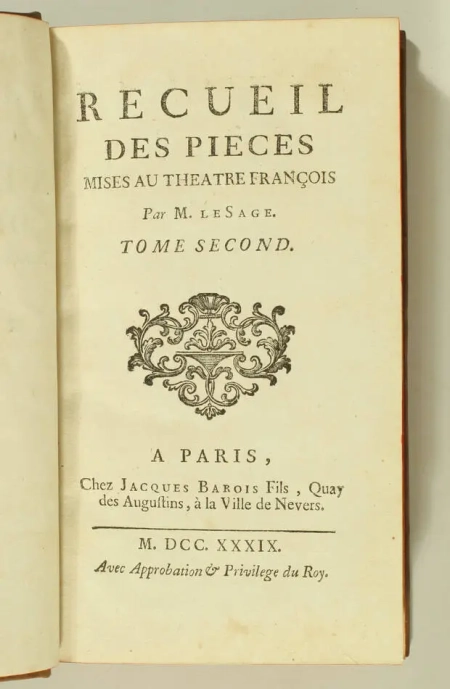 LESAGE - Recueil des pièces mises au théâtre françois - 1739 - 2 volumes - Photo 2, livre ancien du XVIIIe siècle