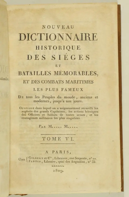 Dictionnaire des sièges et batailles - 1809 - 6 volumes - provenance d Harcourt - Photo 3, livre ancien du XIXe siècle