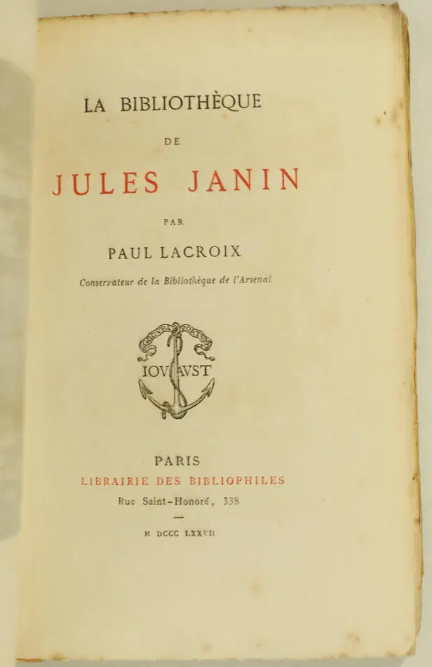 LACROIX - La bibliothèque de Jules Janin - 1877 - Photo 2, livre rare du XIXe siècle