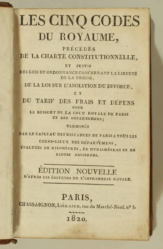 Les cinq codes du royaume, précédés de la charte constitutionnelle - 1820 - Photo 2, livre rare du XIXe siècle