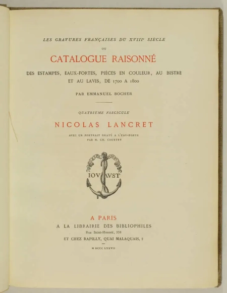 [Gravures catalogue raisonné] BOCHER - Nicolas Lancret - 1877 - Photo 1, livre rare du XIXe siècle