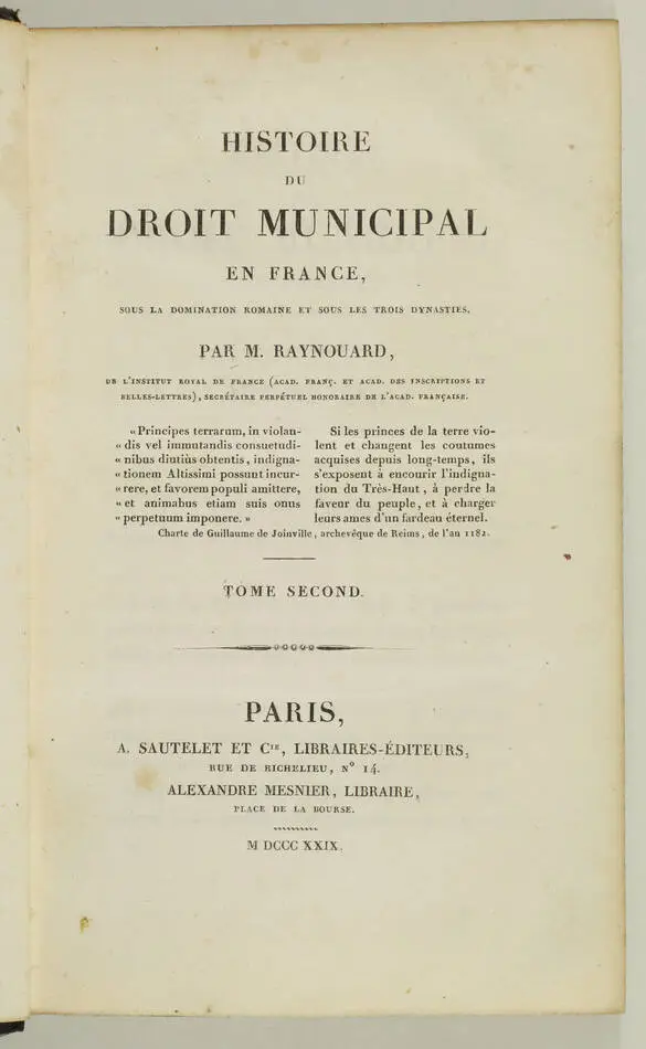 RAYNOUARD - Histoire du droit municipal en France - 1829 - 2 vols - Photo 2, livre rare du XIXe siècle