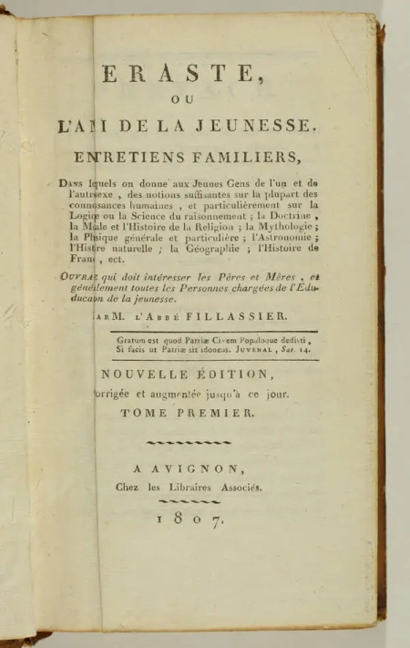 FILASSIER - Eraste ou l ami de la jeunesse - 1807 - cartes - Photo 2, livre ancien du XIXe siècle