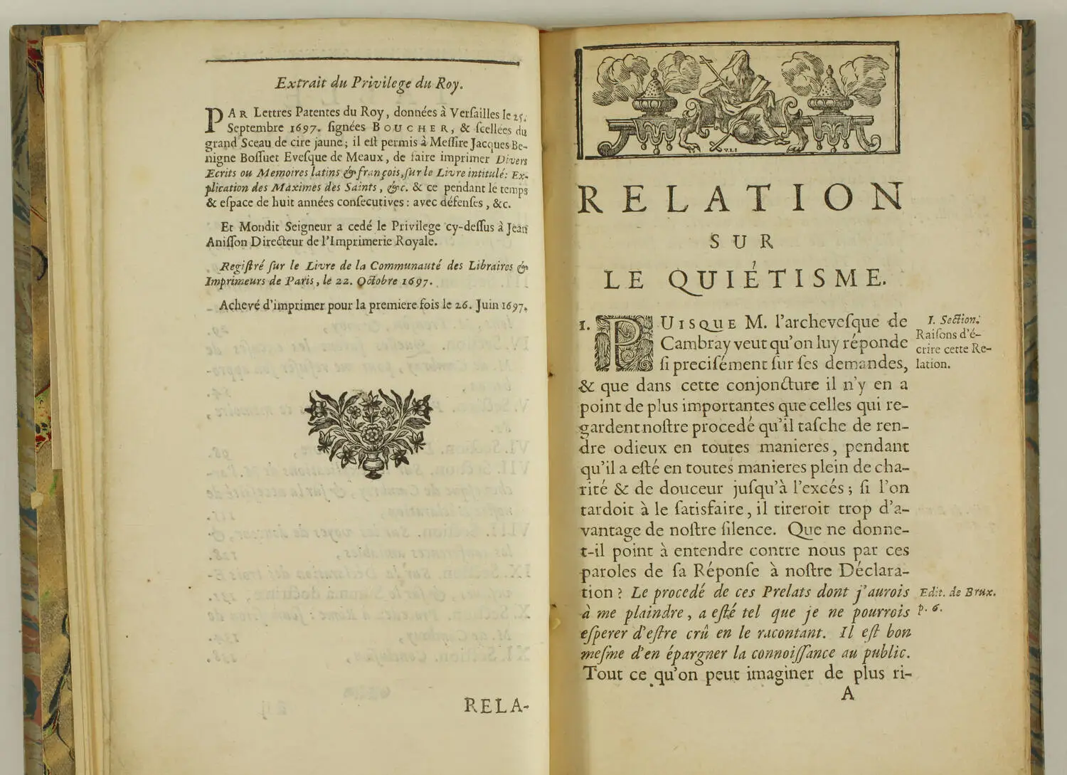 BOSSUET - Relation sur le quiétisme - 1698 - Edition originale - Photo 2, livre ancien du XVIIe siècle