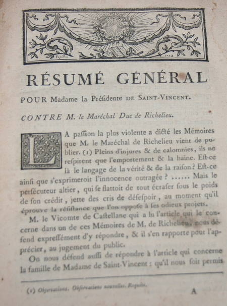 . Ensemble de factums concernant le maréchal duc de Richelieu 1775-1777, livre ancien du XVIIIe siècle