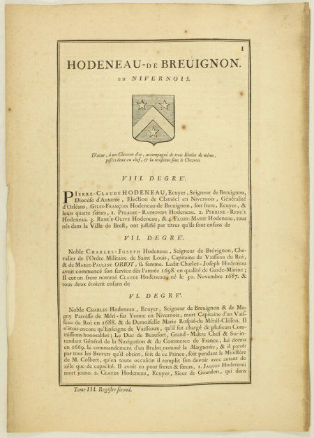 Hozier - Généalogie Hodeneau de Breuignon - 1741 - Nivernais - Photo 1, livre ancien du XVIIIe siècle