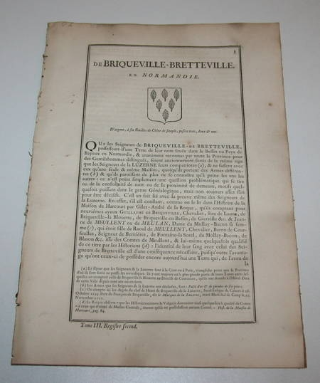 Hozier - Généalogie Briqueville-Bretteville - Normandie - 18e - Photo 1, livre ancien du XVIIIe siècle