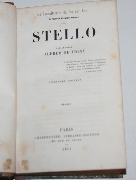 Vigny - Stello - Charpentier - 1841 - Eo de Mademoiselle Sedaine - Photo 1, livre rare du XIXe siècle