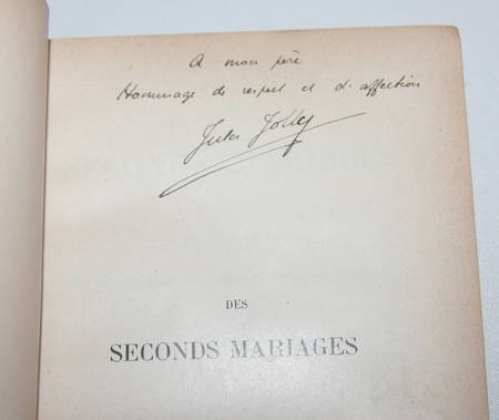 JOLLY (Jules). Les seconds mariages. Etude historique sur la législation des seconds et subséquents mariages, livre rare du XIXe siècle