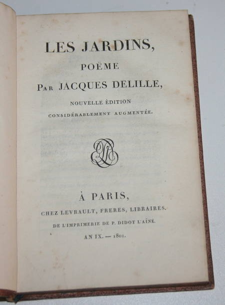 DELILLE - Les jardins ou l art d embellir les paysages - 1801 - Reliure signée - Photo 1, livre ancien du XIXe siècle