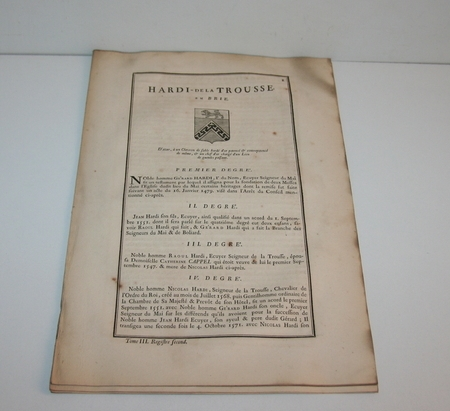 HOZIER - Généalogie Hardi de la Trousse en Brie - 1741 - Photo 1, livre ancien du XVIIIe siècle