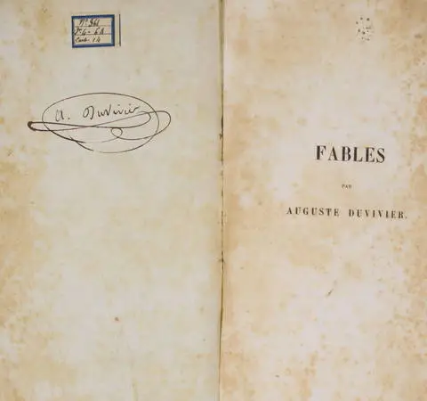 DUVIVIER (J. M. F. Auguste). Fables, par J. M. F. Auguste Duvivier, membre de la Société Philotechnique et de l'Académie Royale du Gard, livre rare du XIXe siècle