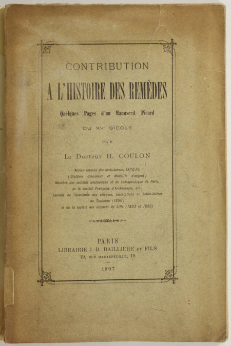 [Médecine] Remèdes - Quelques pages manuscrit d un picard du 15e siècle - 1897 - Photo 1, livre rare du XIXe siècle