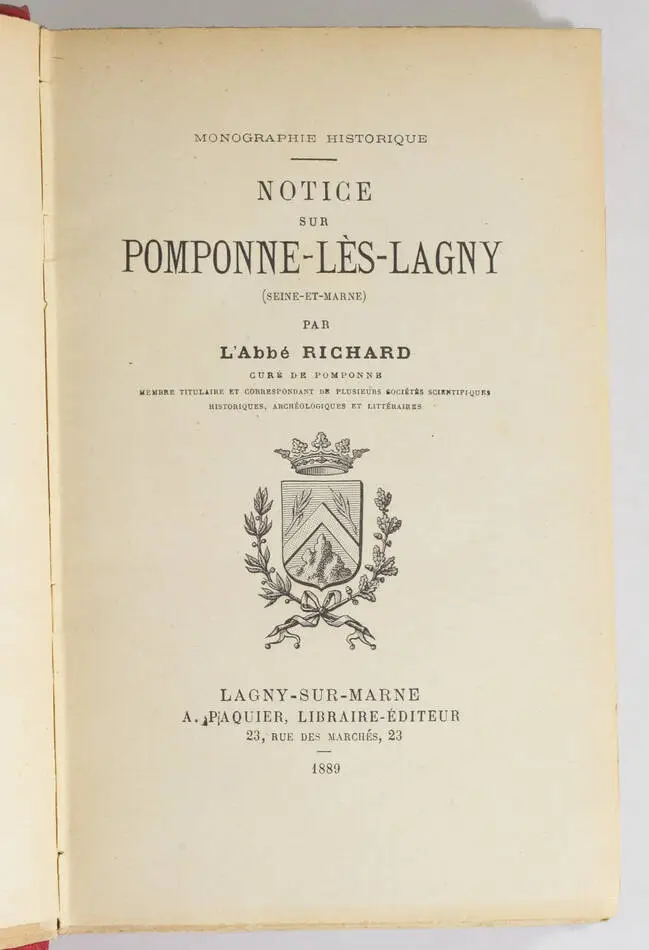 [Brie] RICHARD Notice sur Pomponne-lès-Lagny (Seine et Marne) - 1889 - Photo 1, livre rare du XIXe siècle