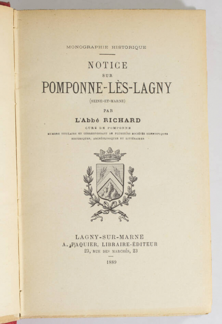 [Brie] RICHARD Notice sur Pomponne-lès-Lagny (Seine et Marne) - 1889 - Photo 1, livre rare du XIXe siècle