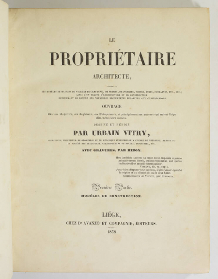 VITRY - Le propriétaire architecte - 1838 - In-4 - 100 planches - Photo 2, livre rare du XIXe siècle